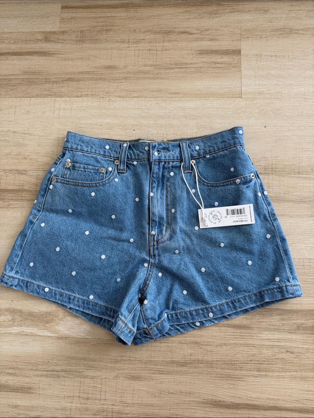 Polka Dot High-Rise Blue Denim Shorts